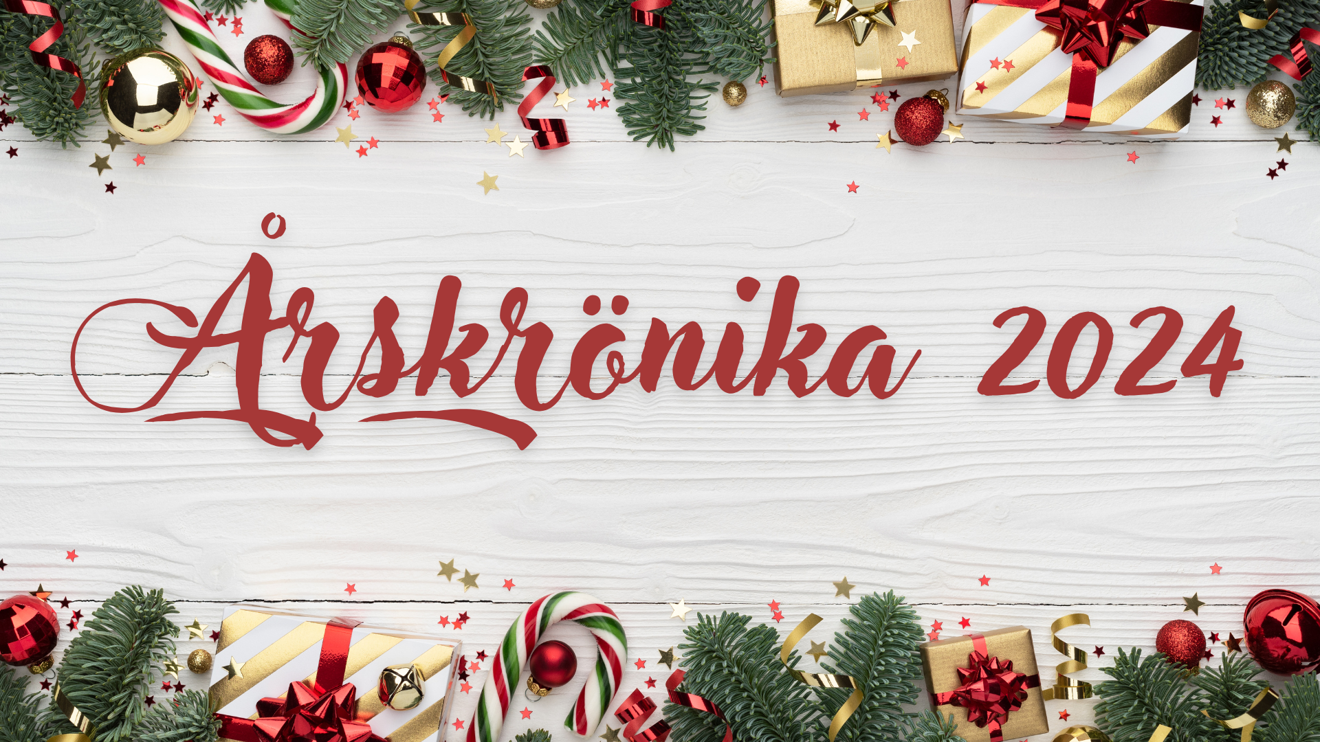 En julinspirerad header med texten "Årskrönika 2024".
